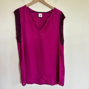 Cabi 5033 Shirt L Fuschia Pink Campo Top Sleeveless Cap Sleeve Blouse